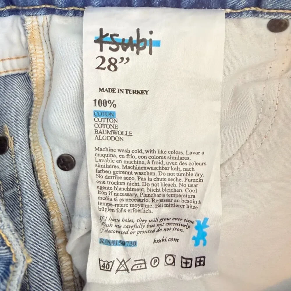 Ksubi Brooklyn Jean Stella Slashed High Rise Straight Leg Denim in Blue size 28